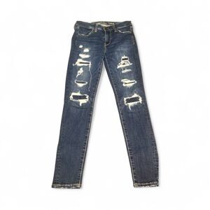 American Eagle Outfitters Dark Blue Distressed Skinny Jeans